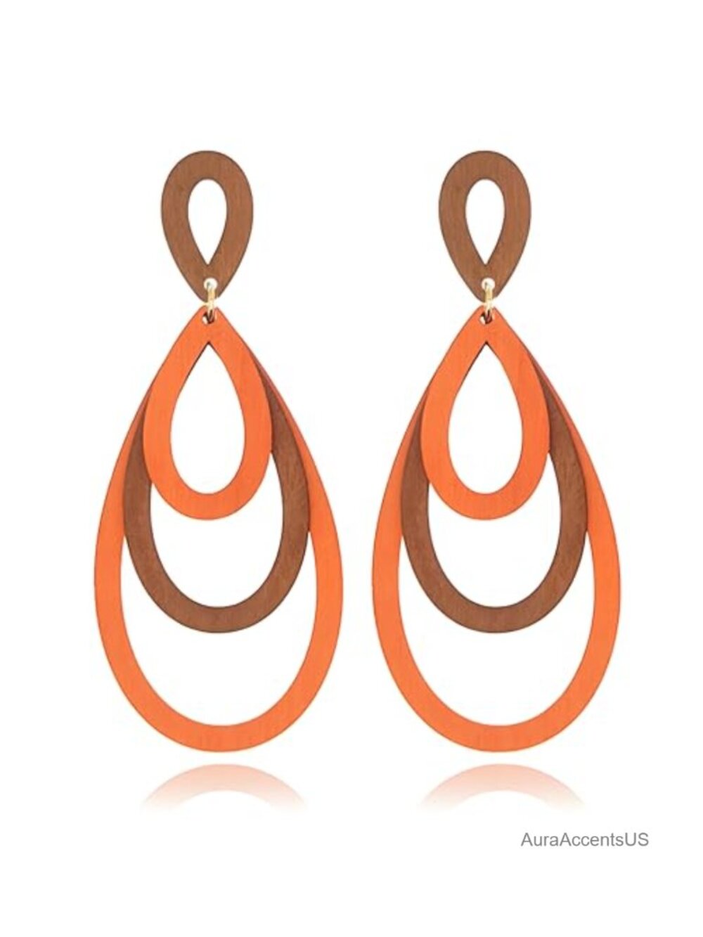 Wood Geometric Teardrop Dangle Drop Earrings Lightweight Statement Jewelry